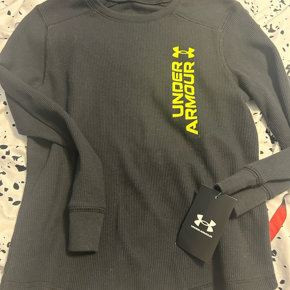 Under Armour Black Long Sleeve Thermal Neon Yellow Logo Shirt